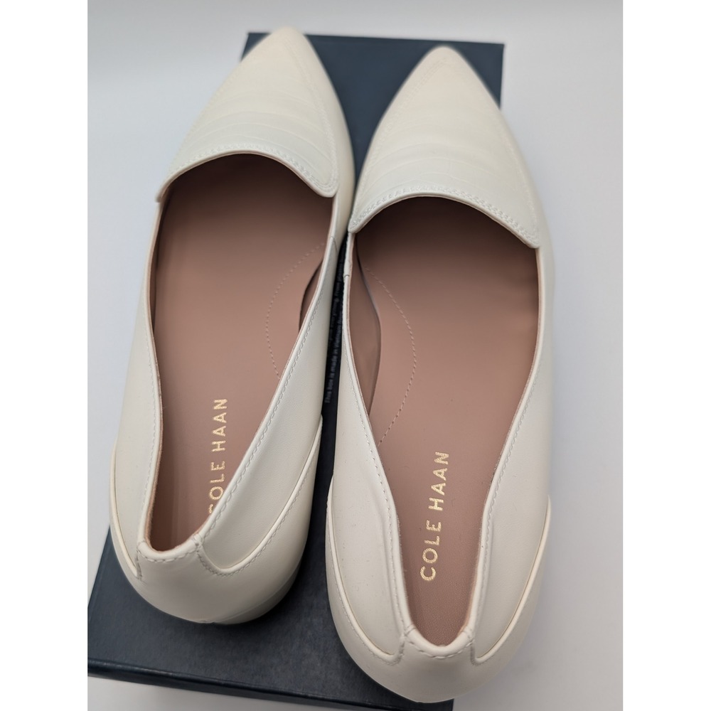 Cole Haan Loafers Womens 9.5 Ivory‎ Vialetta Croc Leather Pointed Toe Block Heel - Picture 5 of 8